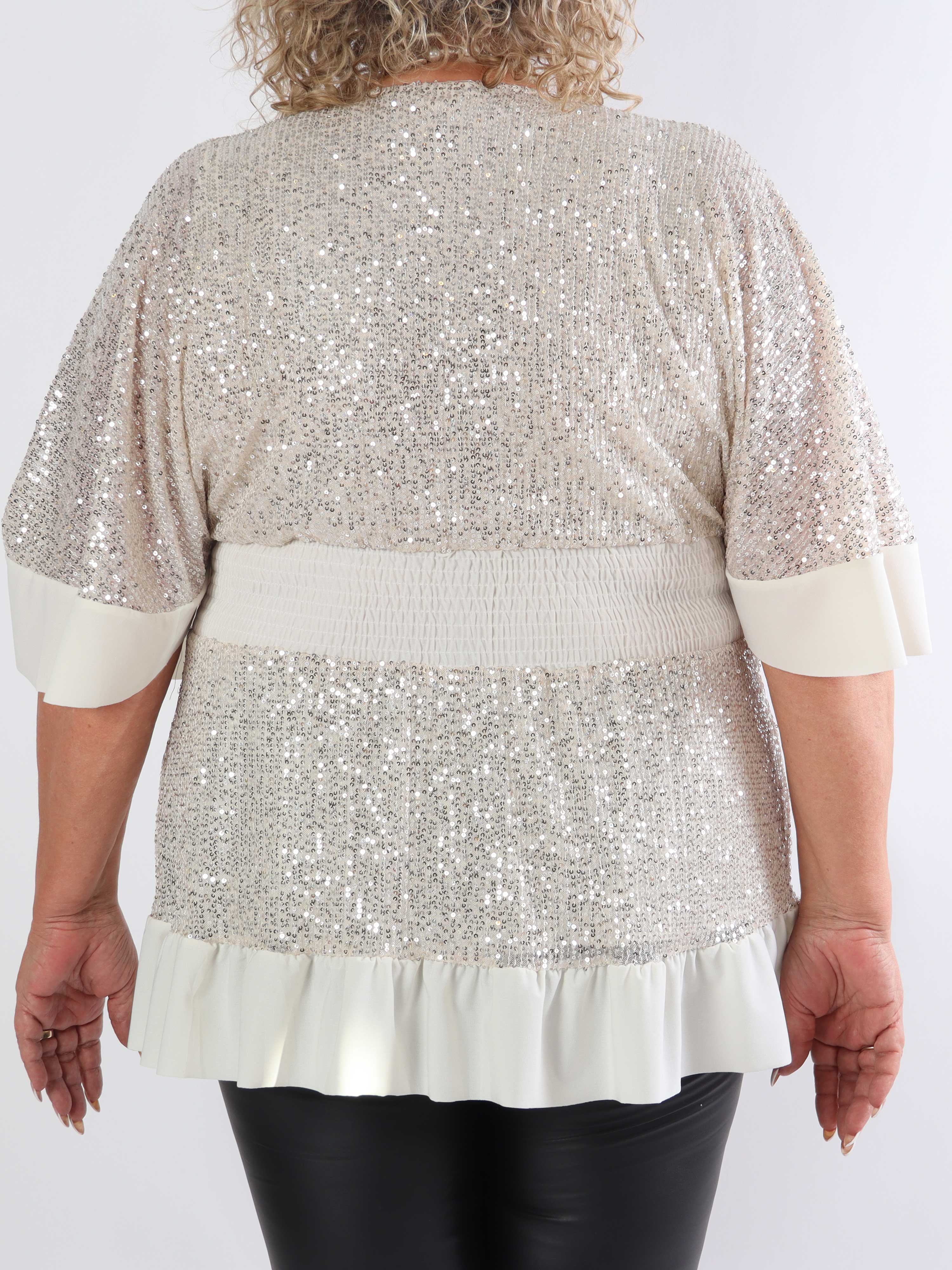 Pamela Glitter Shirt - Plus size paljett-tunika med smock och volanger